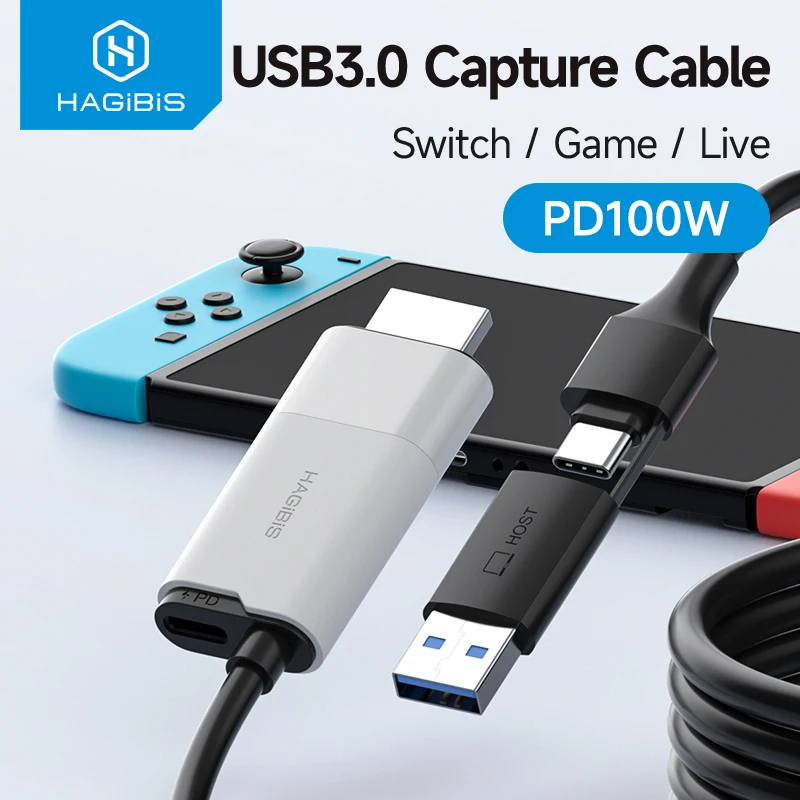 Hagibis USB 3,0 tarjeta de captura de vídeo HDMI a USB-A/C Cable de captura tipo C PD 100W para Quest 3 Switch Gaming grabadora de transmisión en vivo - imagen 2