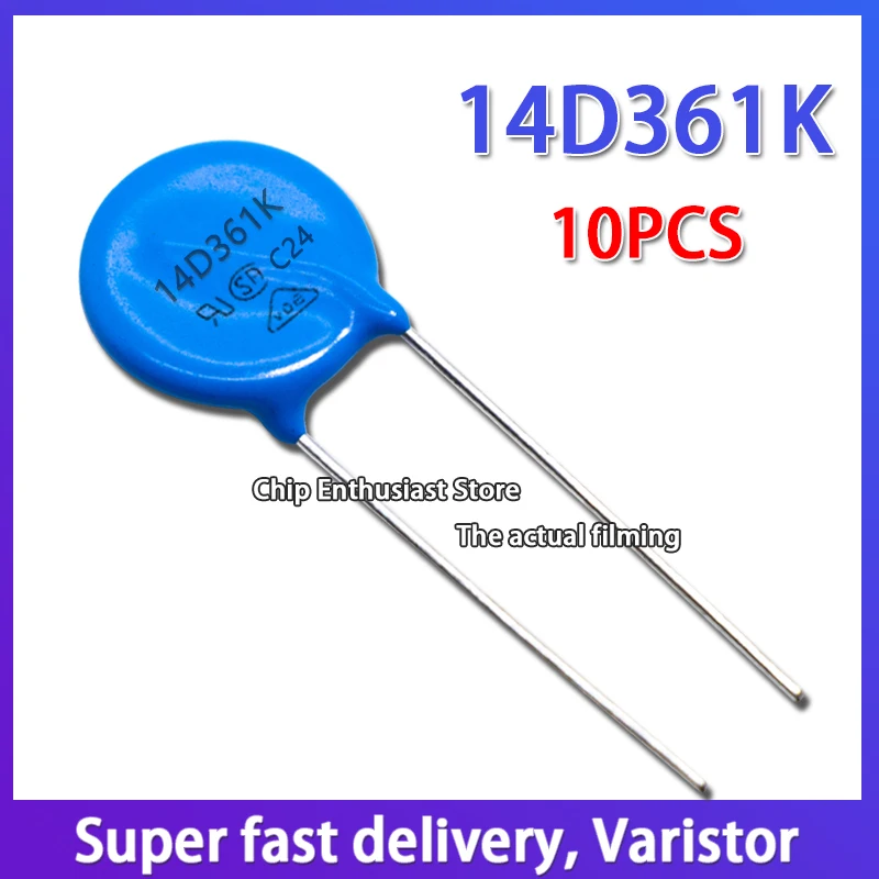 Varistor de 10 piezas 14D361K 361KD14 en línea, diámetro 14MM DIP-2 360V