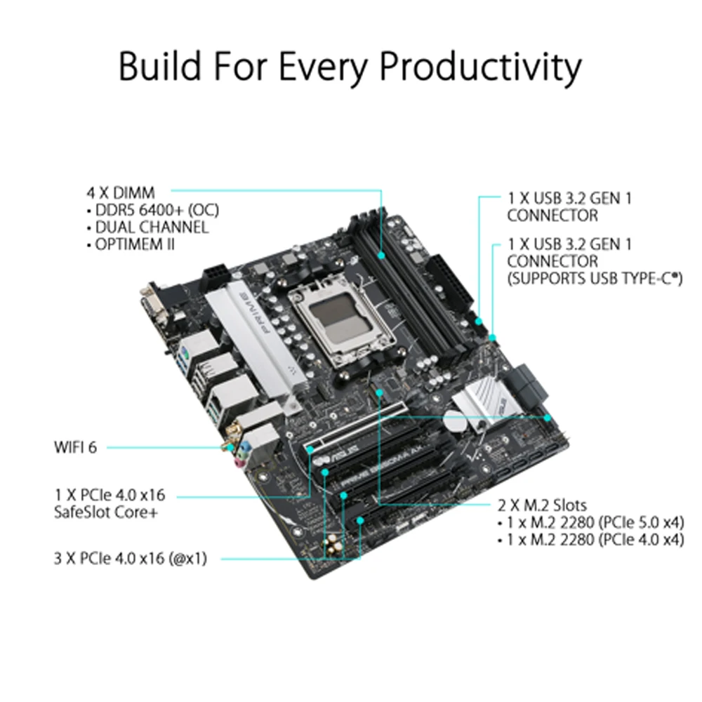 ASUS PRIME B650M-A AX placa base Socket AM5 compatible con Ryzen 5 8500G Ryzen 7 7800X3D Ryzen 9 7900X3D CPU DDR5 256GB HDMI M.2 mATX - imagen 5