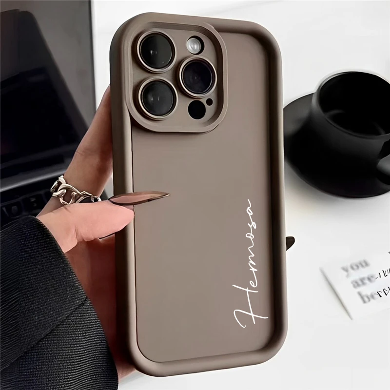 Funda DIY de silicona suave con nombre personalizado, Color caramelo, para Iphone 16, 15, 14, 13, 12, 11 Pro Max, funda para Iphone 14 15 Plus - imagen 2