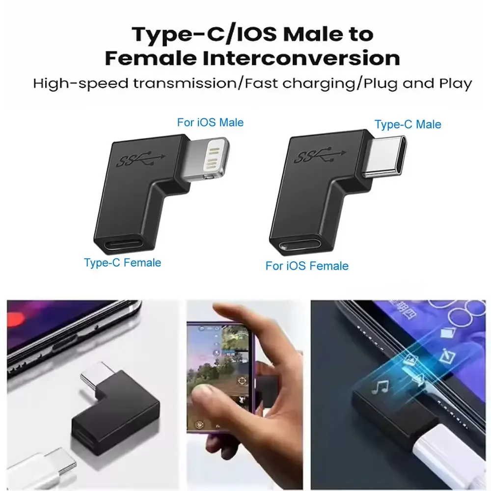 Adaptador Lightning a USB C macho hembra de 90 grados, convertidor de Cable Ios a tipo C para IPhone 15 14 13 Pro Max Xiaomi Samsung más - imagen 2