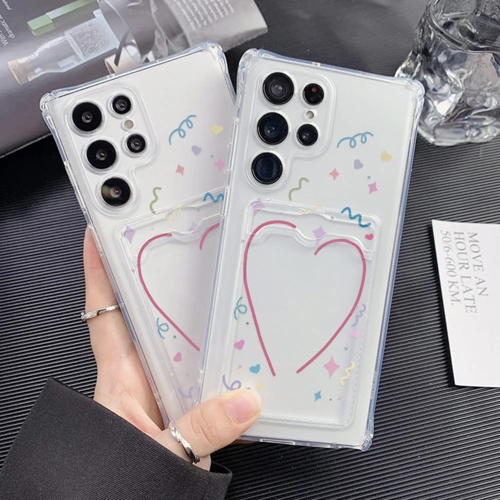Funda de teléfono con tarjetero y corazón de amor para Samsung S24 Ultra S23 FE A55 5G A54 A35 A15 A16 S22 A06 A05 A05s, fundas suaves a prueba de golpes - imagen 3