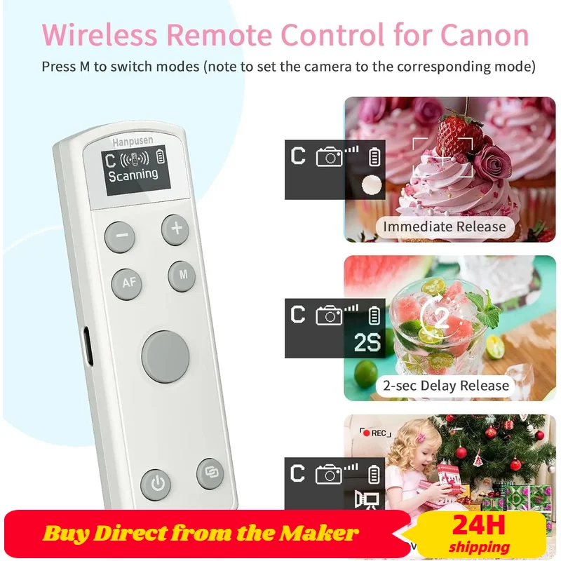 Hanpusen BR-3C Control remoto inalámbrico multifunción recargable para Canon R RP R5 R8 R50 R100 M50 M200 M6II 6DII G7X3 G5X2 - imagen 2