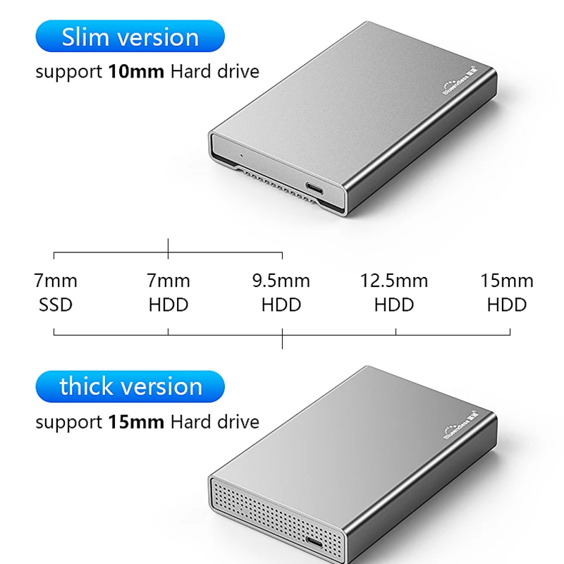 Blueendless Caja de aluminio HDD Caja de disco duro SATA externo de 2,5 pulgadas Caja de disco duro USB 3.1 Tipo C para computadora portátil