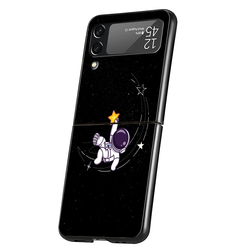 Preciosa funda de teléfono de astronauta para Samsung Galaxy Z Flip 3 4 5 6 7 PC plegable negro duro para Samsung Z Flip3 Flip4 Flip5 - imagen 4