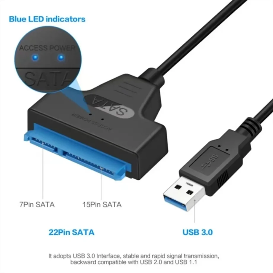 Cable SATA a USB 3,0/2,0 de hasta 6 Gbps para disco duro externo HDD SSD de 2,5 pulgadas, adaptador SATA 3 de 22 pines, Cable USB 3,0 a Sata III - imagen 4