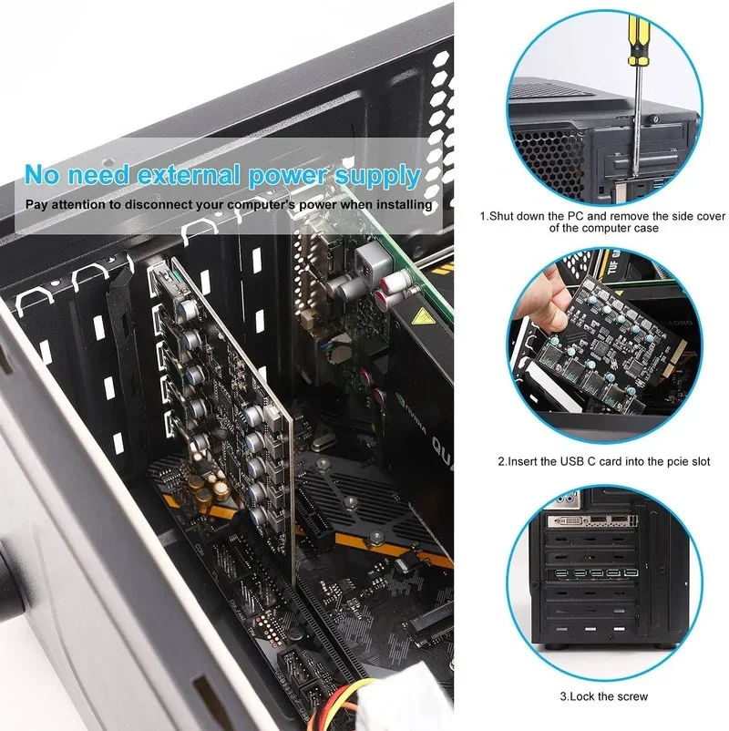 Tarjeta PCIe a USB 3,2, 5 puertos Gen2 20Gpbs PCIe X4 TYPEA Hub, tarjeta base para PC de escritorio, sin fuente de alimentación, Chip ASM3142 USB3.2 - imagen 5