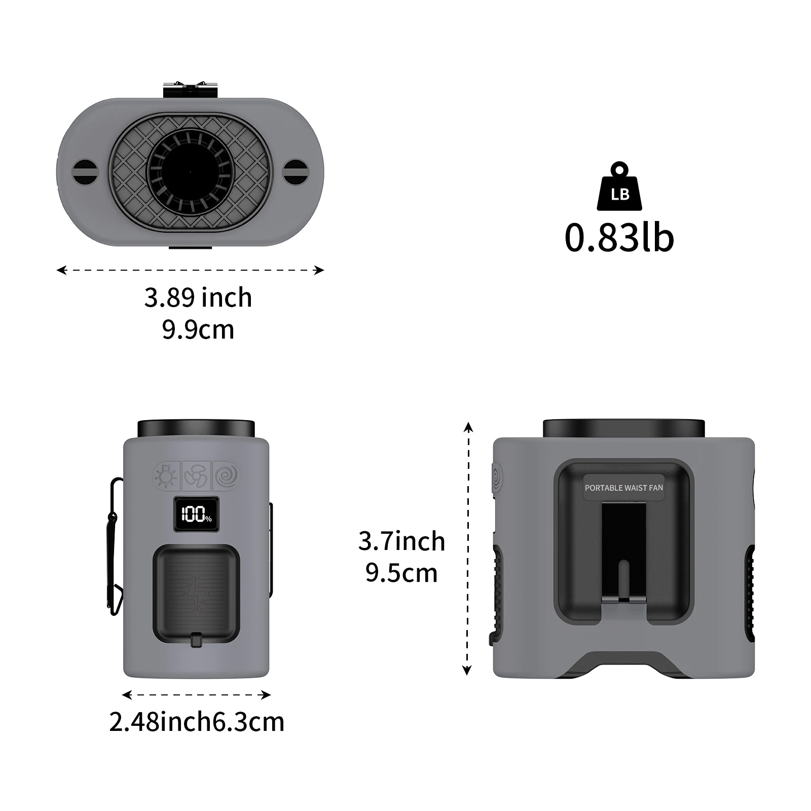 Ventilador de cintura portátil de 14500 mAh 360 ° Clip giratorio para cinturón, ventilador de cuello colgante, viento fuerte con banco de energía, iluminación LED para deportes al aire libre - imagen 3