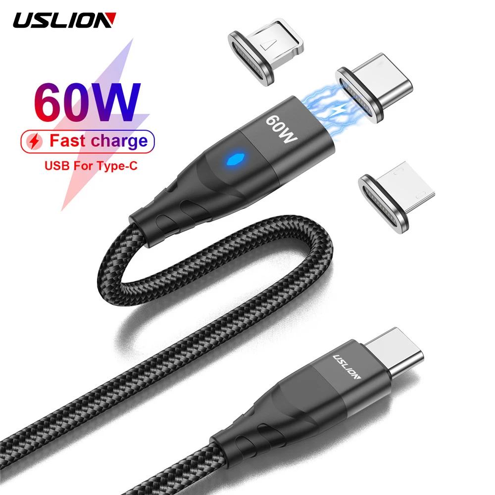 USLION Cable Magnético USB-C 60W PD – Carga Rápida