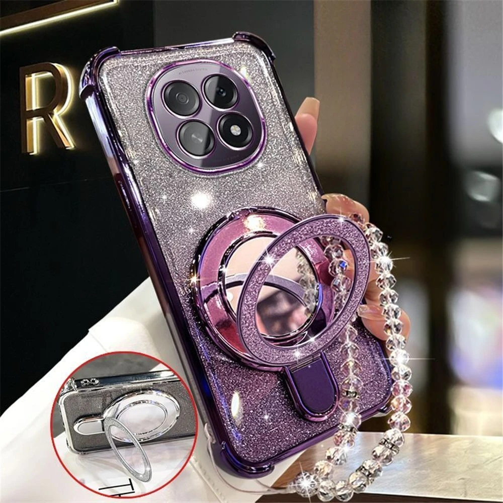 Funda de teléfono con soporte de espejo brillante para Xiaomi Redmi Note 14 Pro 13 14 Pro Plus 14S 4G 5G, funda trasera de silicona a prueba de golpes - imagen 4