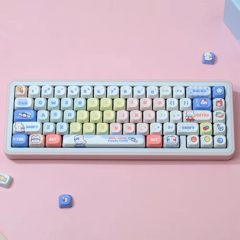 Juego de teclas de conejo blanco de 126 teclas, teclas de perfil XOA MOA, tapa de subtecla de tinte PBT para teclado mecánico 60% 65% 75% 96% 98% 100% MX - imagen 2