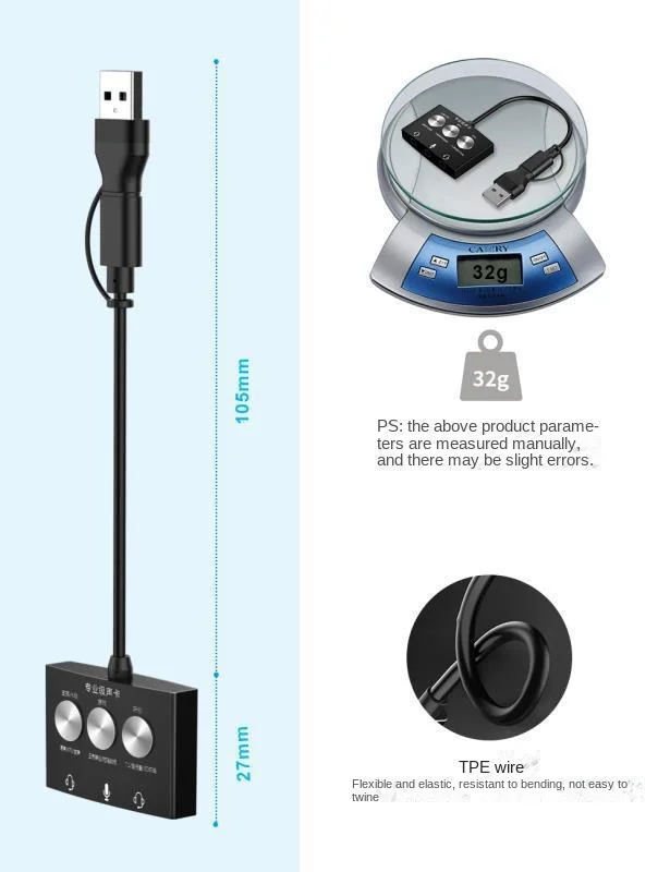 Tarjeta de sonido tipo c, juego en vivo K, canción, escucha de canciones, USB para Audio, 3,5mm, efectos multisonido - imagen 3