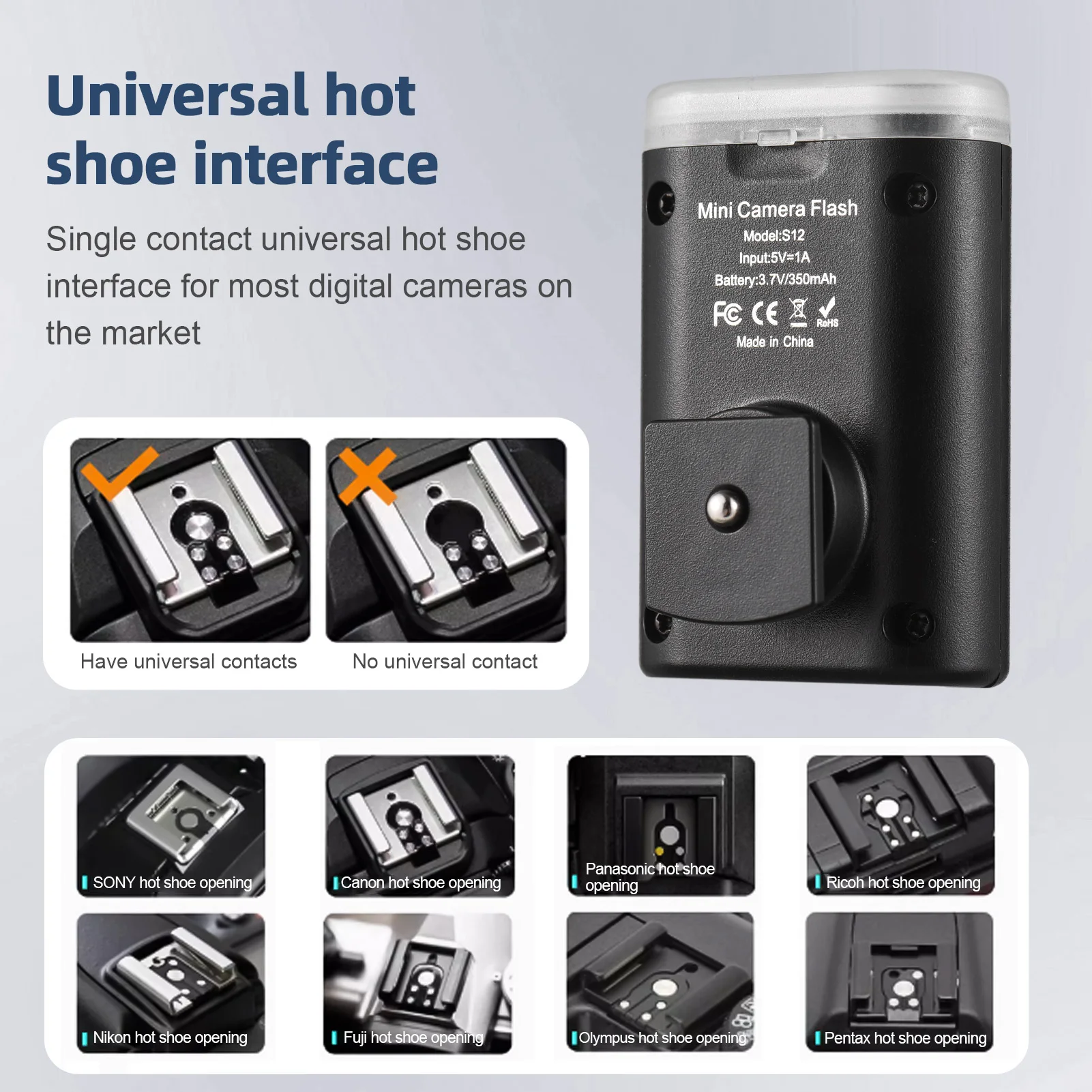 Andoer S12 Flash de cámara Universal GN12 luz de Flash en la cámara 5600K Speedlite 8 niveles brillo ajustable 1-7s tiempo de reciclaje - imagen 4