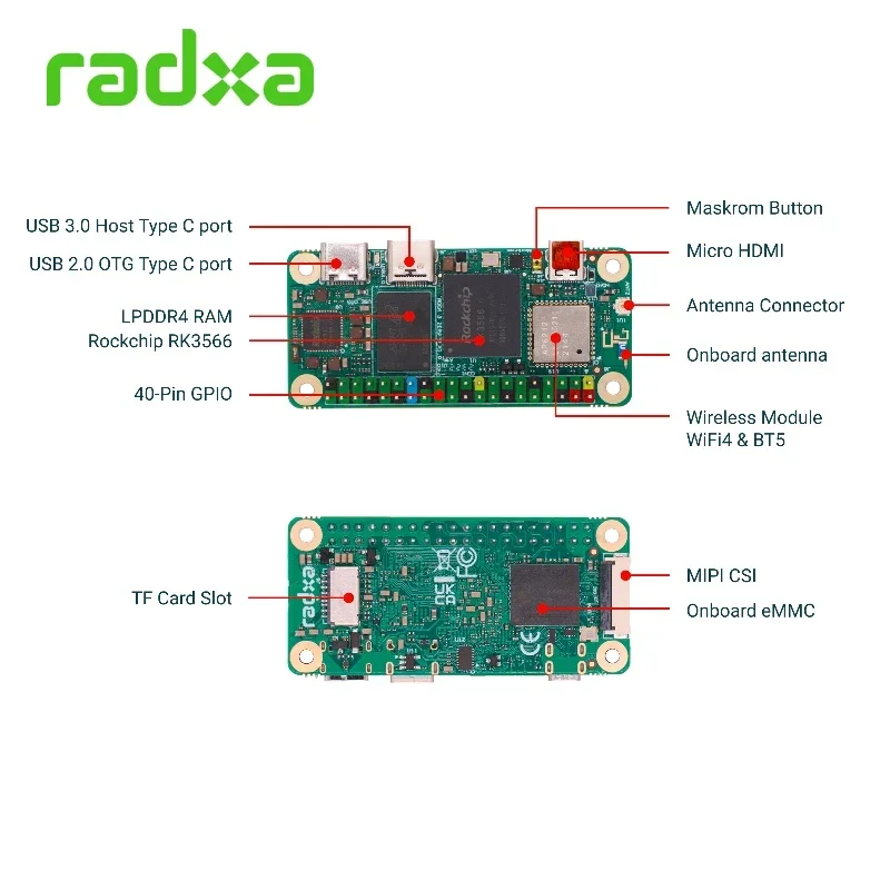RADXA ZERO 3W Mini placa de desarrollo de alto rendimiento de cuatro núcleos RK3566 Chip Cortex ® ‐A55 - imagen 2