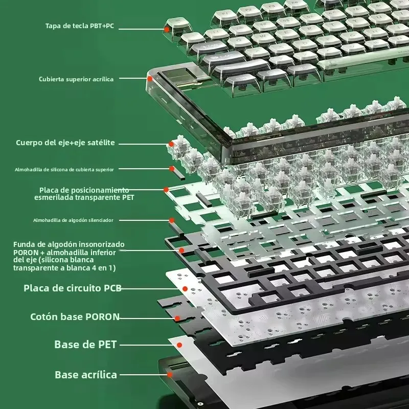 AULA marca de gama alta LEOBOG K81 Teclado mecánico acrílico transparente 81 teclas 3 modos RGB intercambiable en caliente con botón multifunción - imagen 4