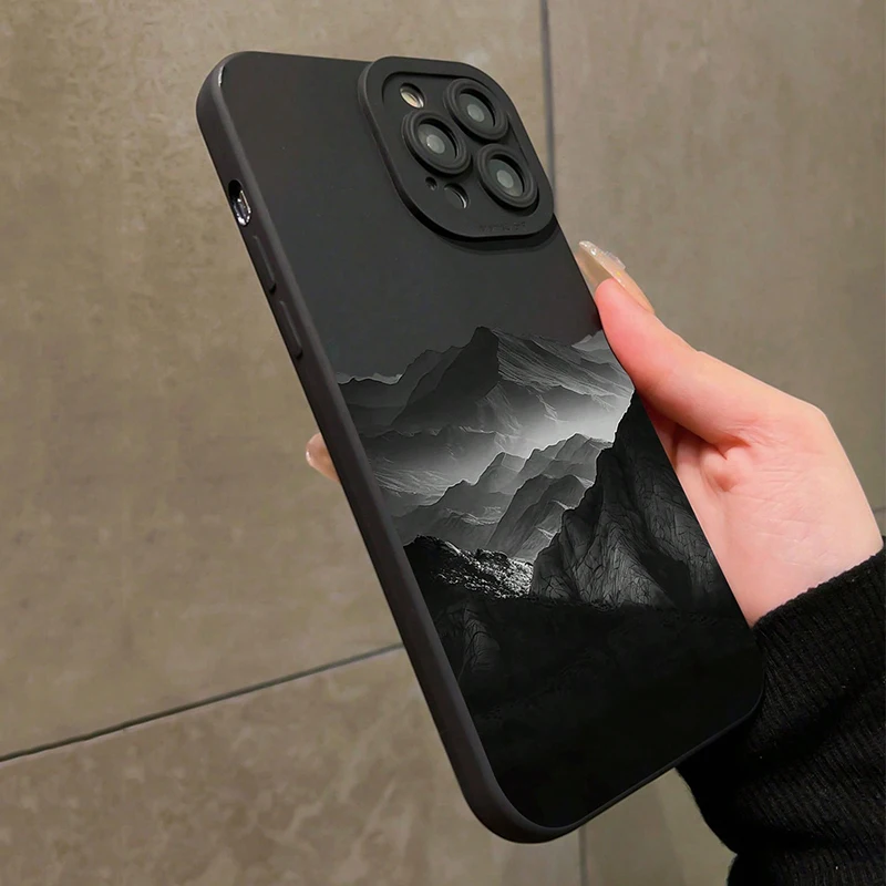 Funda de teléfono con diseño INS de montaña negra para Xiaomi Poco X7 X6 X5 X3 F5 F6 F7 M6 Pro, funda de parachoques de silicona TPU suave mate a prueba de golpes - imagen 4
