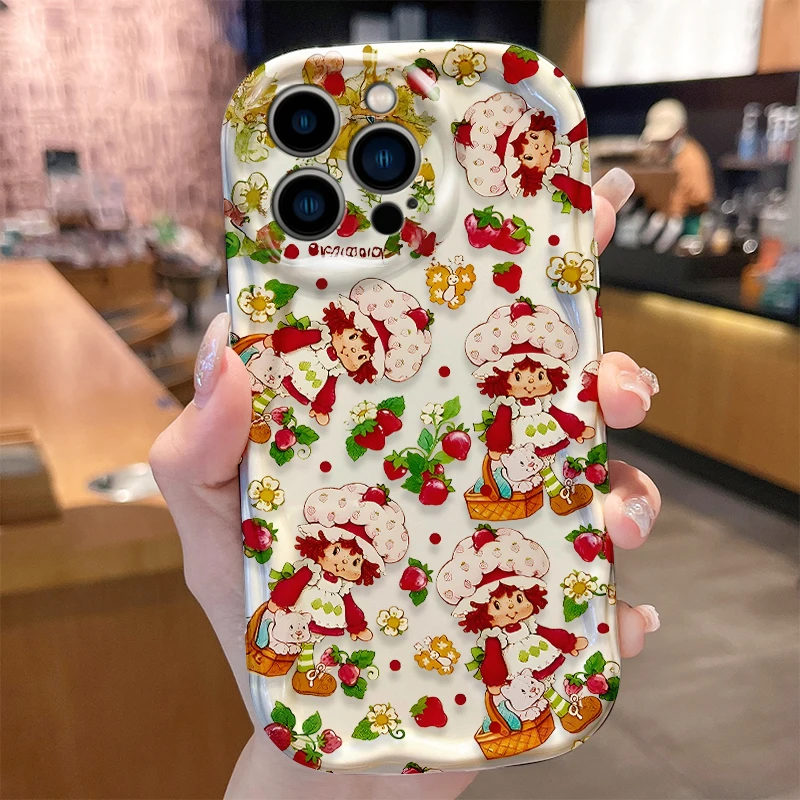 Funda con ondas de pastel de fresa para iPhone 16 E 15 Pro Max 14 13 12 Mini 11 Pro Max XS X 8 7 Plus, Fundas de silicona líquida - imagen 3