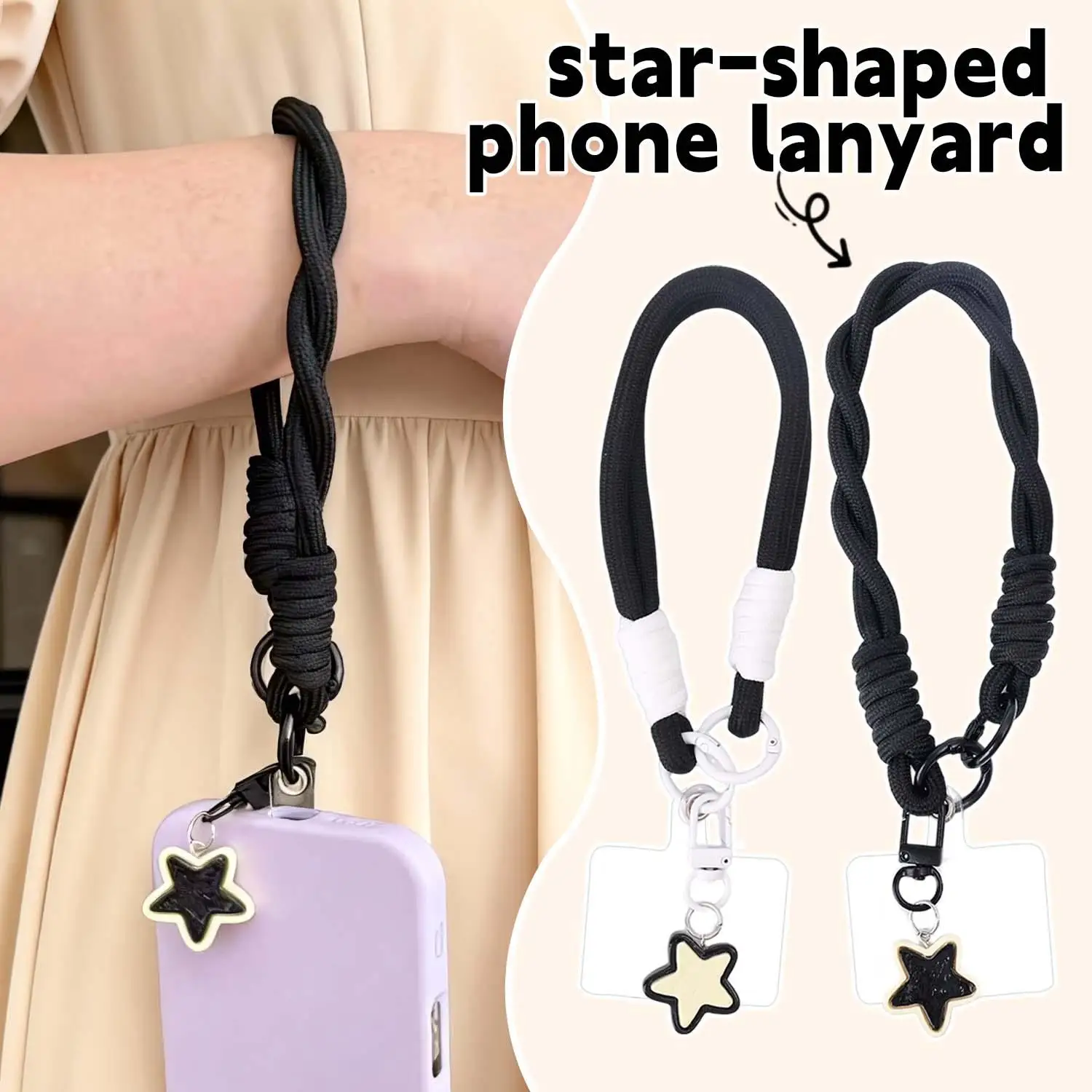 Llavero con correas de muñeca de estrella creativa, cordón para teléfono móvil para iPhone, Samsung, Xiaomi, Huawei, teléfonos móviles, dijes de cuerda de mano
