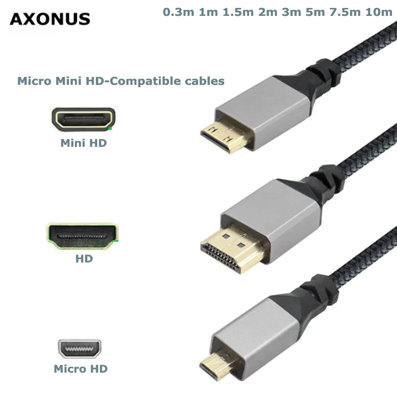 Nueva trenza de nailon 4K 60HZ TPU Micro Mini a HDMI Cable de extensión macho Compatible para cámara PS3/4/5 proyector TV Box portátil