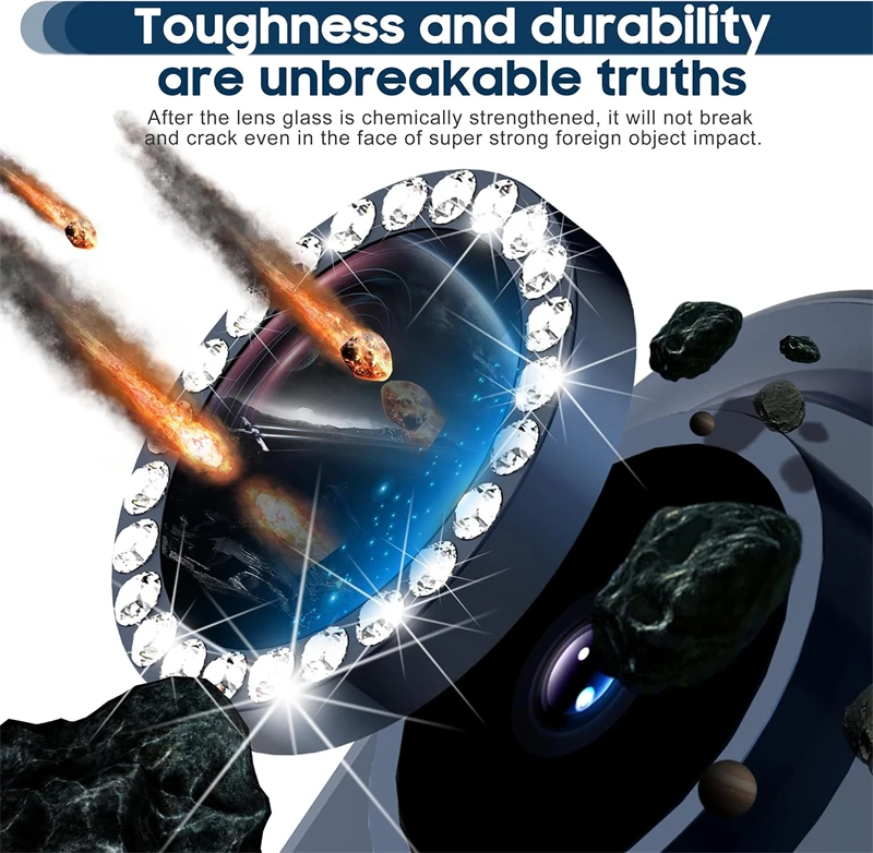 1 Juego de Protector de lente de cámara de cristal y Metal con diamantes brillantes de lujo para IPhone 15 14 13 11 16 Pro Max Plus 12 Mini i16 cubierta de lente de anillo - imagen 3