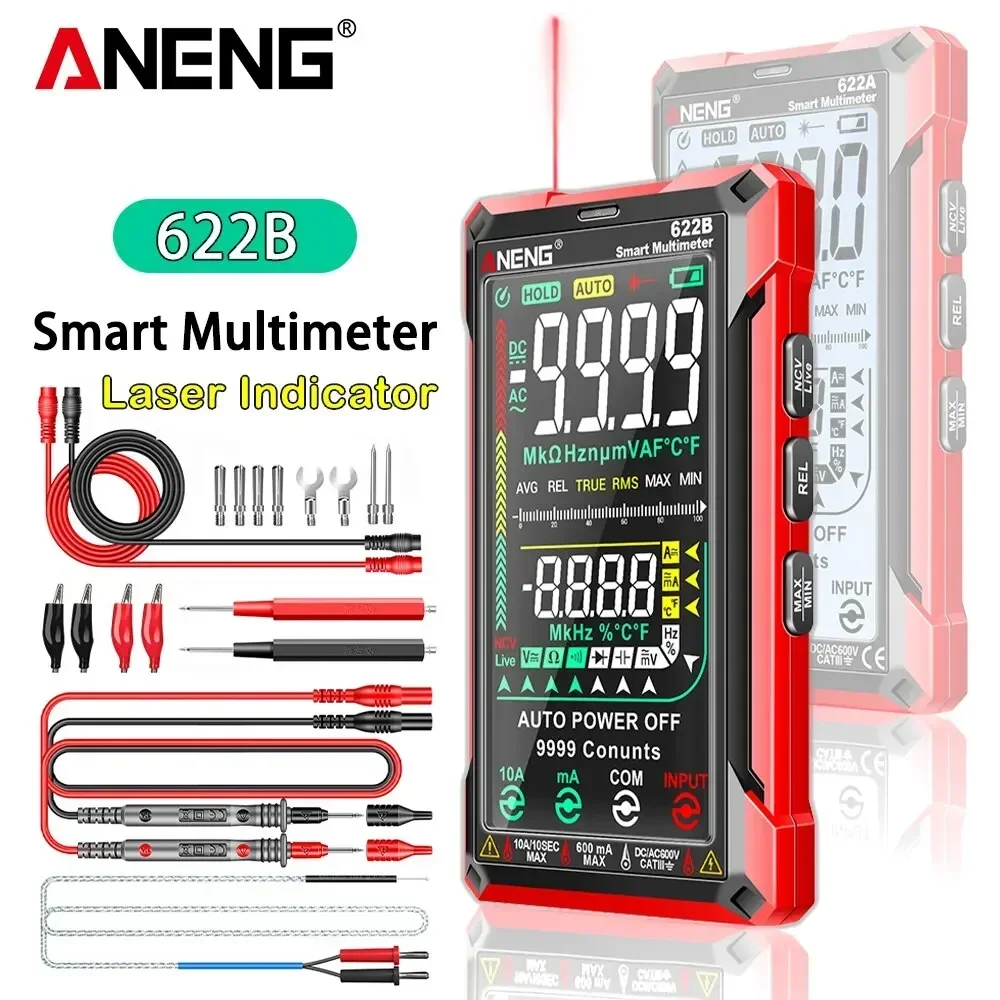 ANENG 622B multímetro Digital inteligente 10A medidor de prueba rango automático valores eficaces verdaderos DC/AC 9999 multímetro con lámpara láser capacitancia Ohm - imagen 2