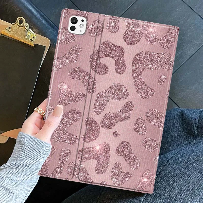 Estampado de leopardo con purpurina artística para iPad Pro Air mini 7 6 5 4 11th 10th 7th 6th 5th 13 12,9 11 10,9 10,5 10,2 pulgadas funda para tableta