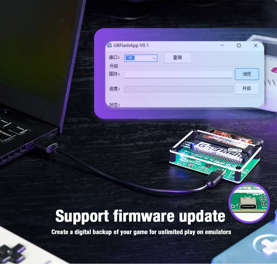 EPICJOY GBflash GBA/GBC Quemador Adaptador USB de gran diseño Sin pantalla GBflash Cart y cable de datos tipo C - imagen 5