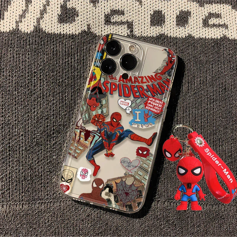 Funda de teléfono con colgante de Spider Man para iPhone 16 15 14 13 12 11 Pro Max 7 8 Plus XR XS Max a prueba de golpes encantadora cubierta anticaída Y2K - imagen 2