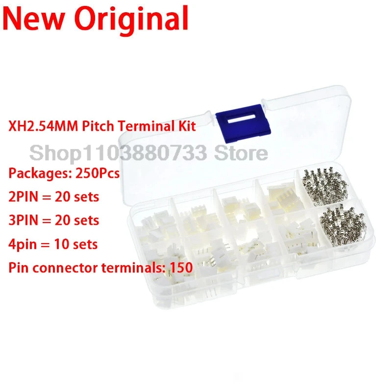 XH2.54mm 2P 3P 4P Kit de terminales de paso carcasa conector JST conector de pines conectores de cable adaptador XH Kits 250 Uds