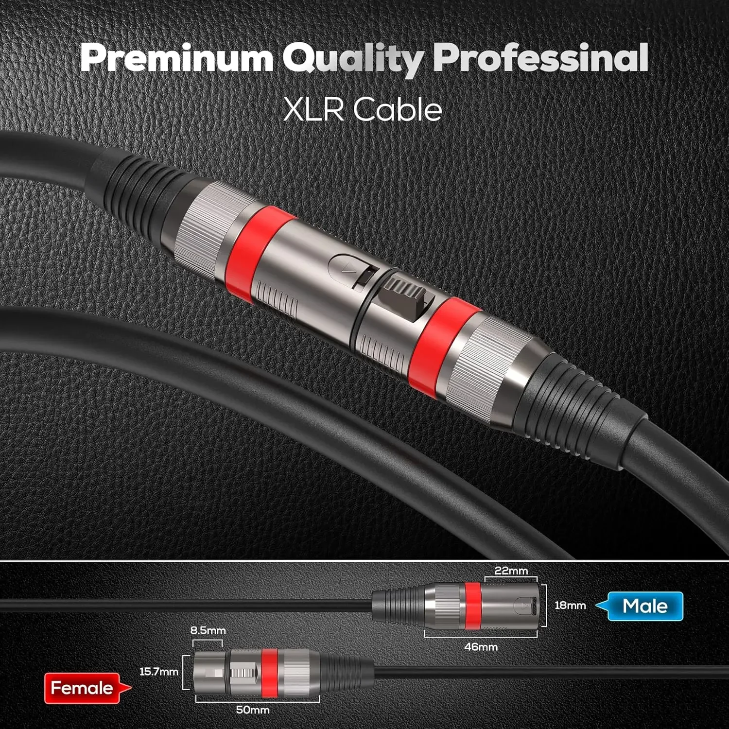 Cable de Audio XLR macho a hembra OFC, 2 paquetes, Cable de micrófono equilibrado, Cable de altavoz XLR M-F de 3 pines, Cable de extensión de cañón para mezclador - imagen 4