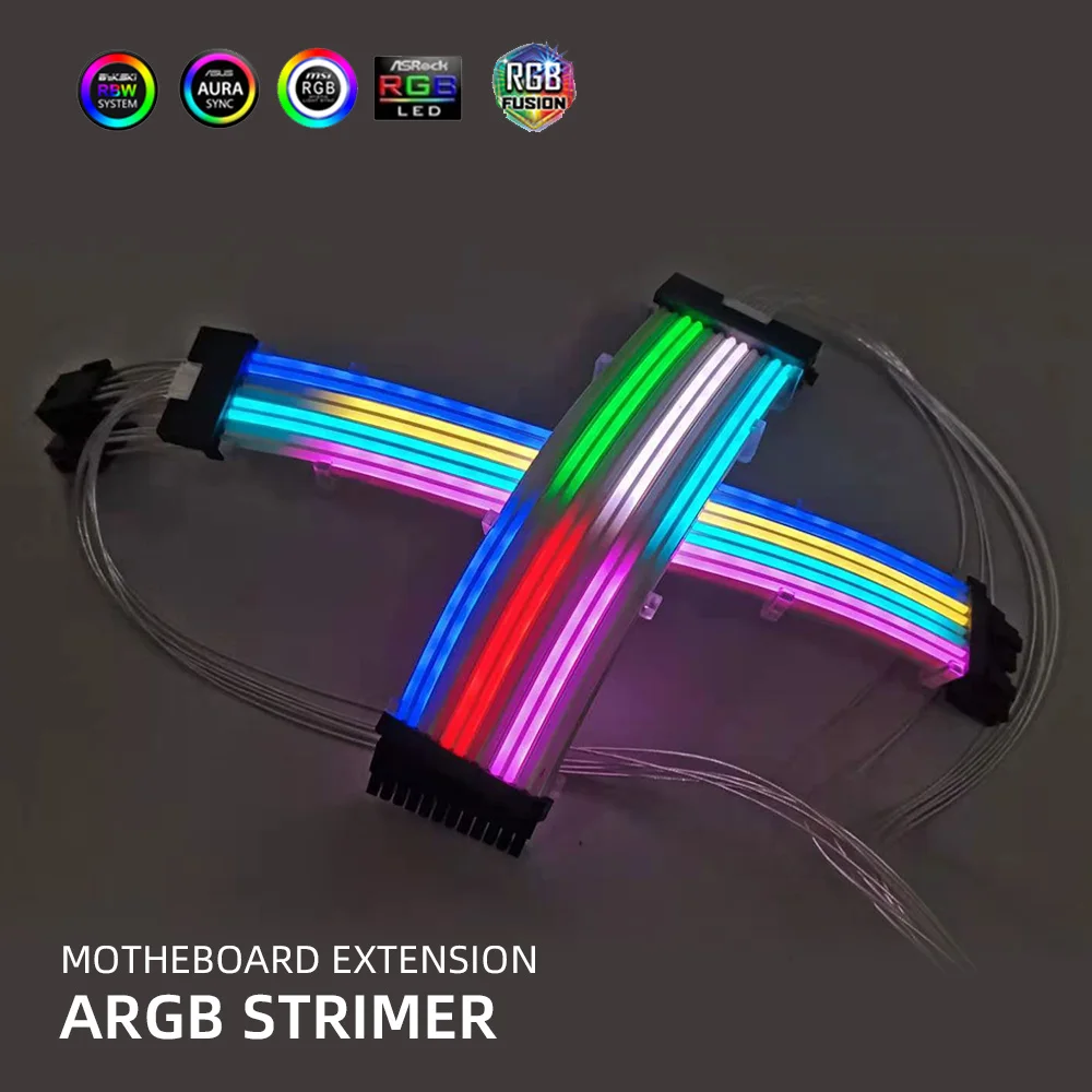 Cable de extensión de Motheboard RGB de 24 Pines, ARGB, GPU, 8 pines, Streamer de iluminación, Arco Iris, neón, VGA, extensor, PC MOD AURA - imagen 5