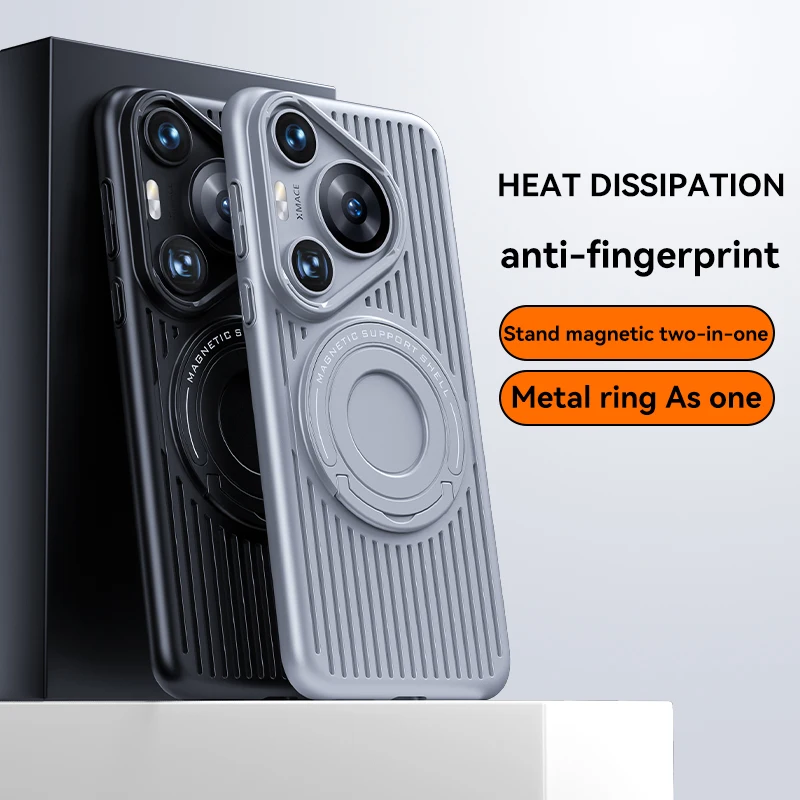Funda magnética de carga inalámbrica para móvil, carcasa de plástico duro a prueba de golpes con soporte para Huawei Pura 70 Pura70 Pro Plus Ultra