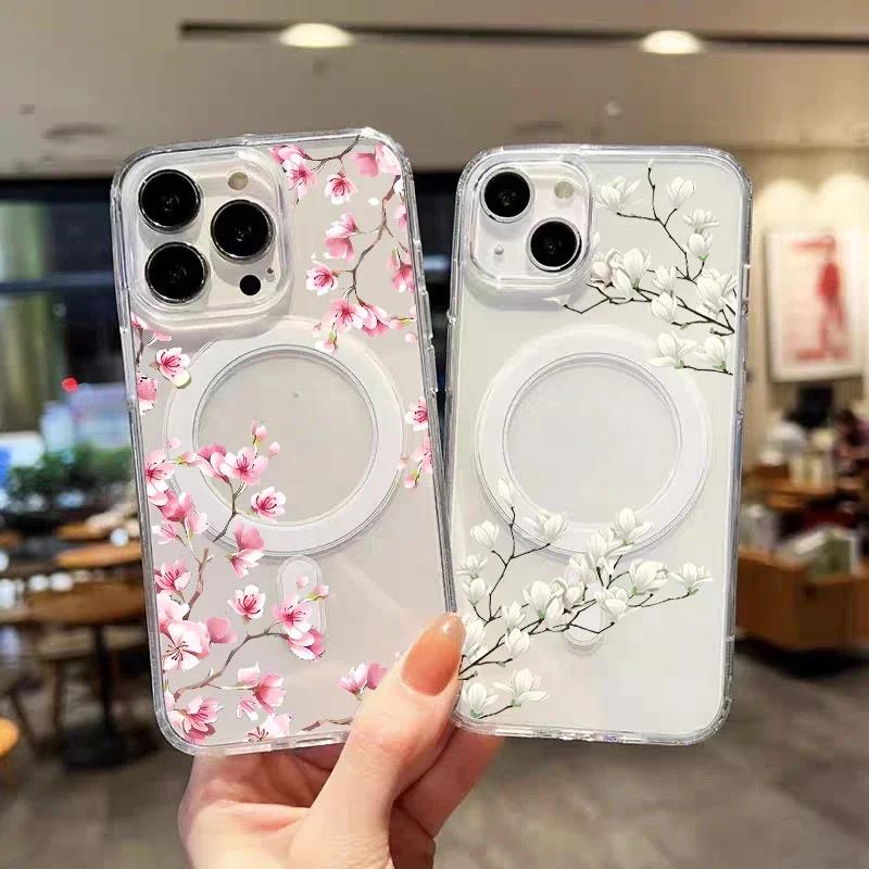 Flor rosa púrpura pequeño floral para funda Magsafe para Samsung Galaxy S25 S24 S22 S23 Plus Ultra 5G Flip 6 5 4 3 cubierta magnética - imagen 4