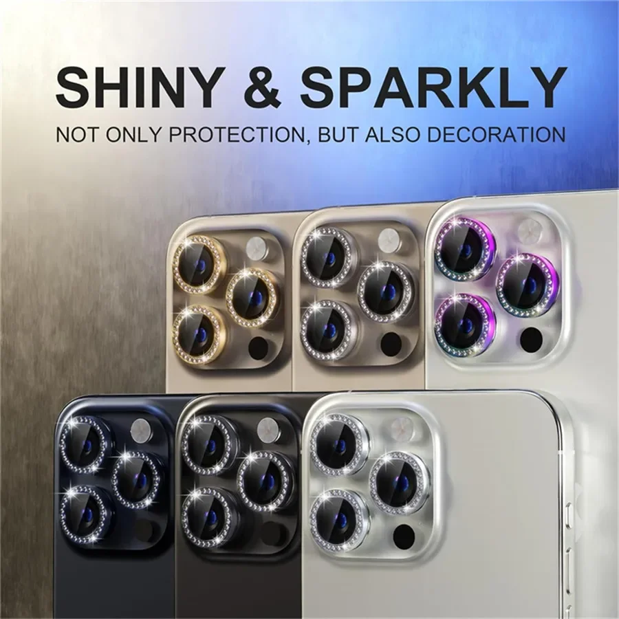 3-2 uds tapas de diamantes brillantes Protector de lente de Metal para IPhone 17 Pro Max 17Air 17Pro 16 15 14 Pro Max Protector de cámara película de vidrio - imagen 4