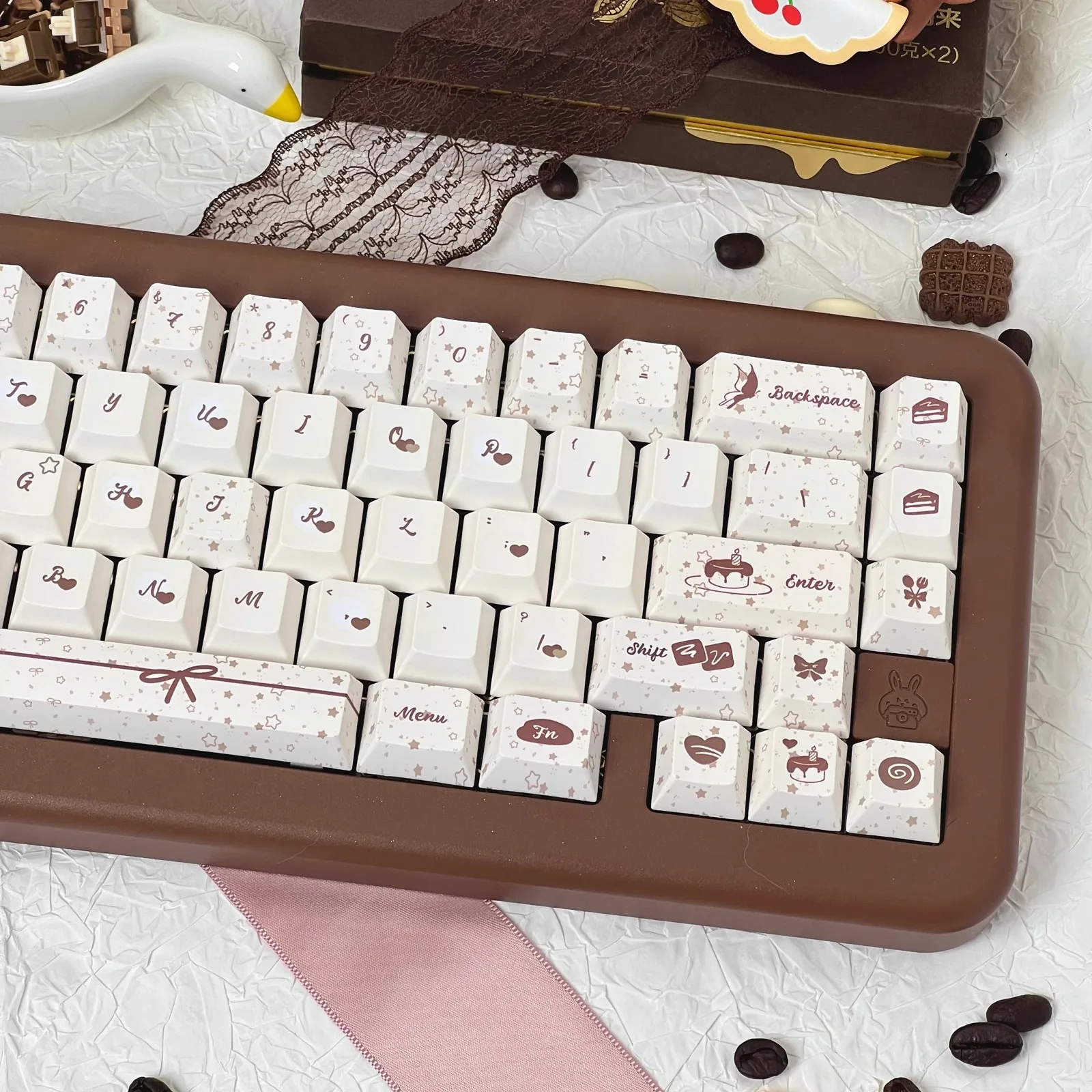 Juego de teclas con tema crujiente de Chocolate, perfil PBT Cherry FOA, teclas originales personalizadas hechas a mano para accesorios de teclado mecánico - imagen 3