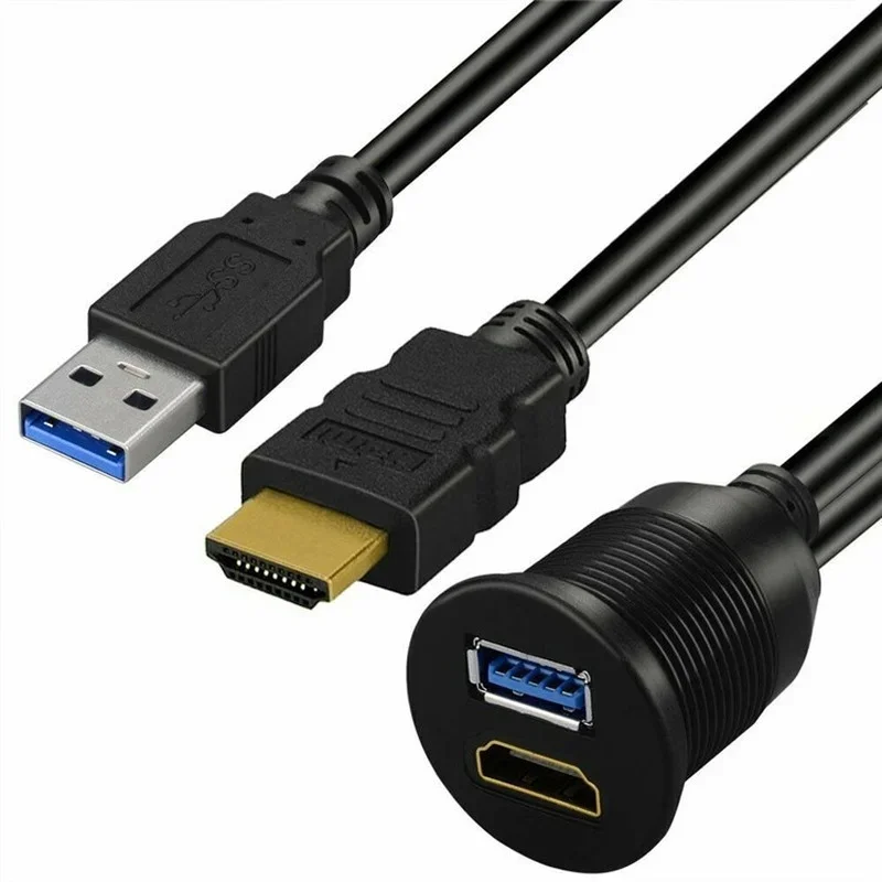 USB 3,0 y HDMI compatible con HDMI + USB3.0 AUX extensión Panel de salpicadero Cable de montaje empotrado para coche barco motocicleta