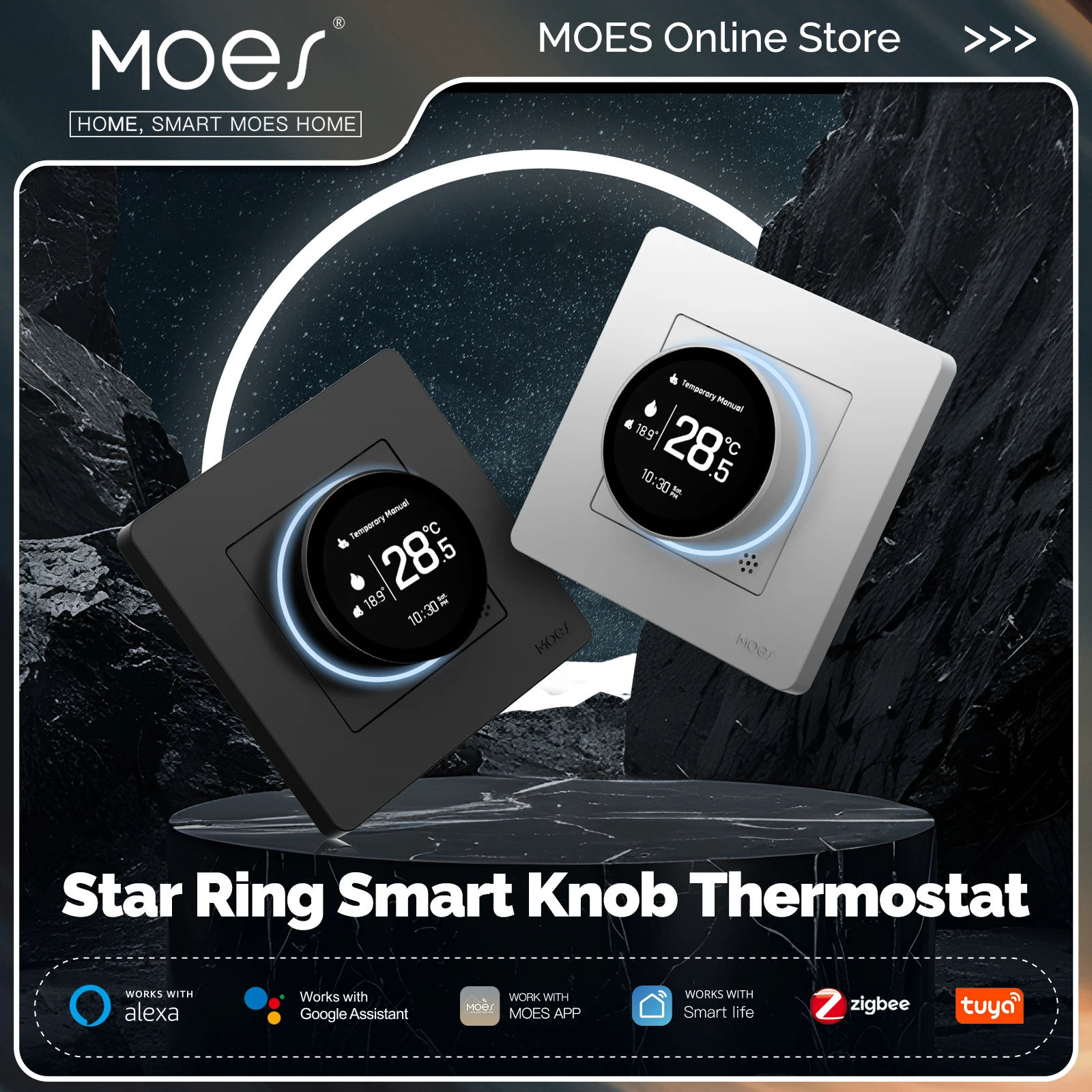MOES Tuya ZigBee termostato de perilla inteligente serie Star Ring controlador de temperatura caldera de agua calefacción eléctrica con Alexa Google