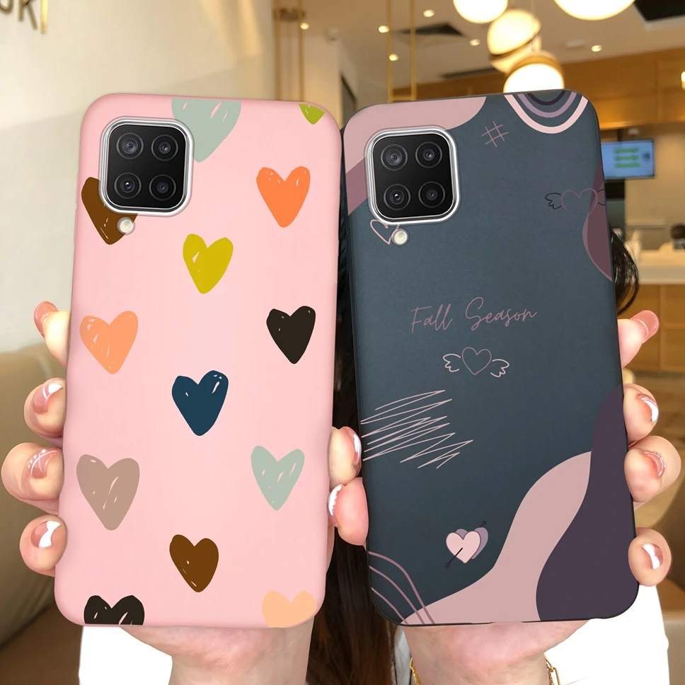 Para Samsung Galaxy A12 M12 F12 funda bonita con forma de corazón de amor mate para SamsungM12 GalaxyA12 A 12 M 12 F 12 Fundas de flores funda de teléfono