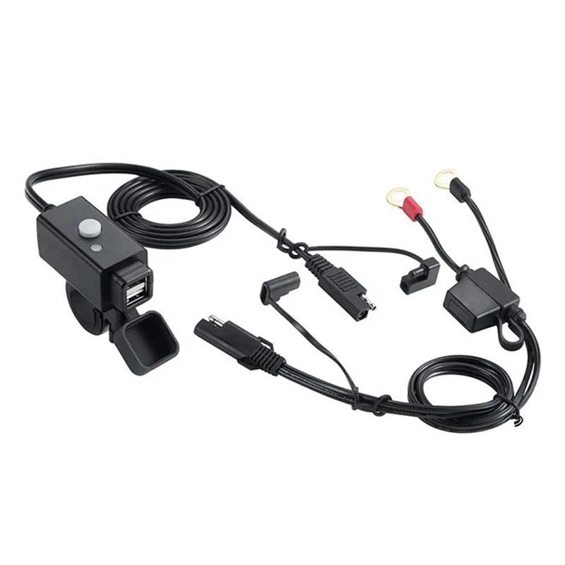 Adaptador de cargador USB para motocicleta resistente al agua 3.1A con fusible de 10A, Cable conector de junta tórica para teléfono, tableta, GPS - imagen 3