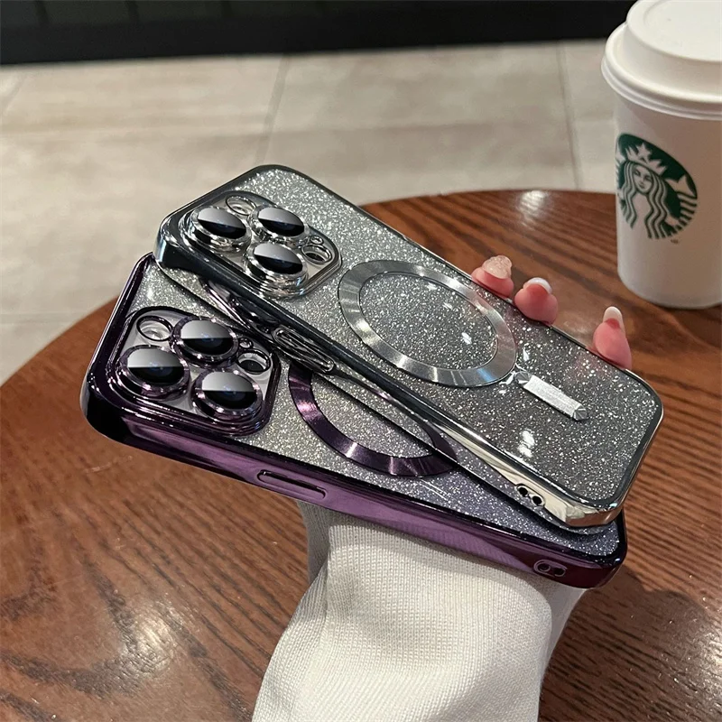 Funda magnética de silicona para iPhone, cubierta suave de carga inalámbrica transparente, chapada de lujo, Magsafe, 15, 14, 13, 12, 11 Pro Max - imagen 3