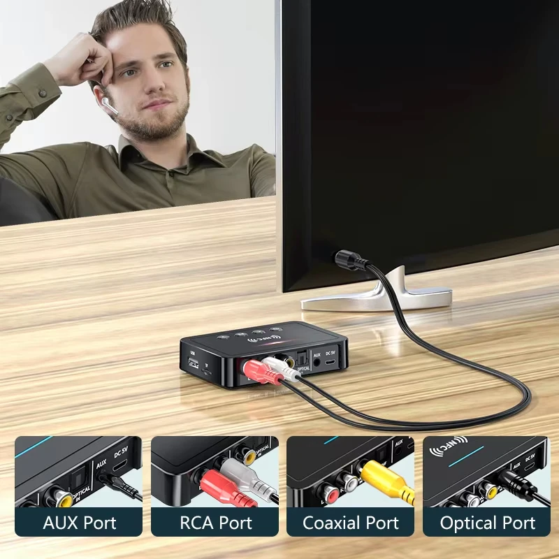 M6 Bluetooth 5,0 transmisor receptor adaptador inalámbrico AUX 3,5 MM óptico Coaxial TF/U-disco USB FM pantalla Digital LED con micrófono HD - imagen 2