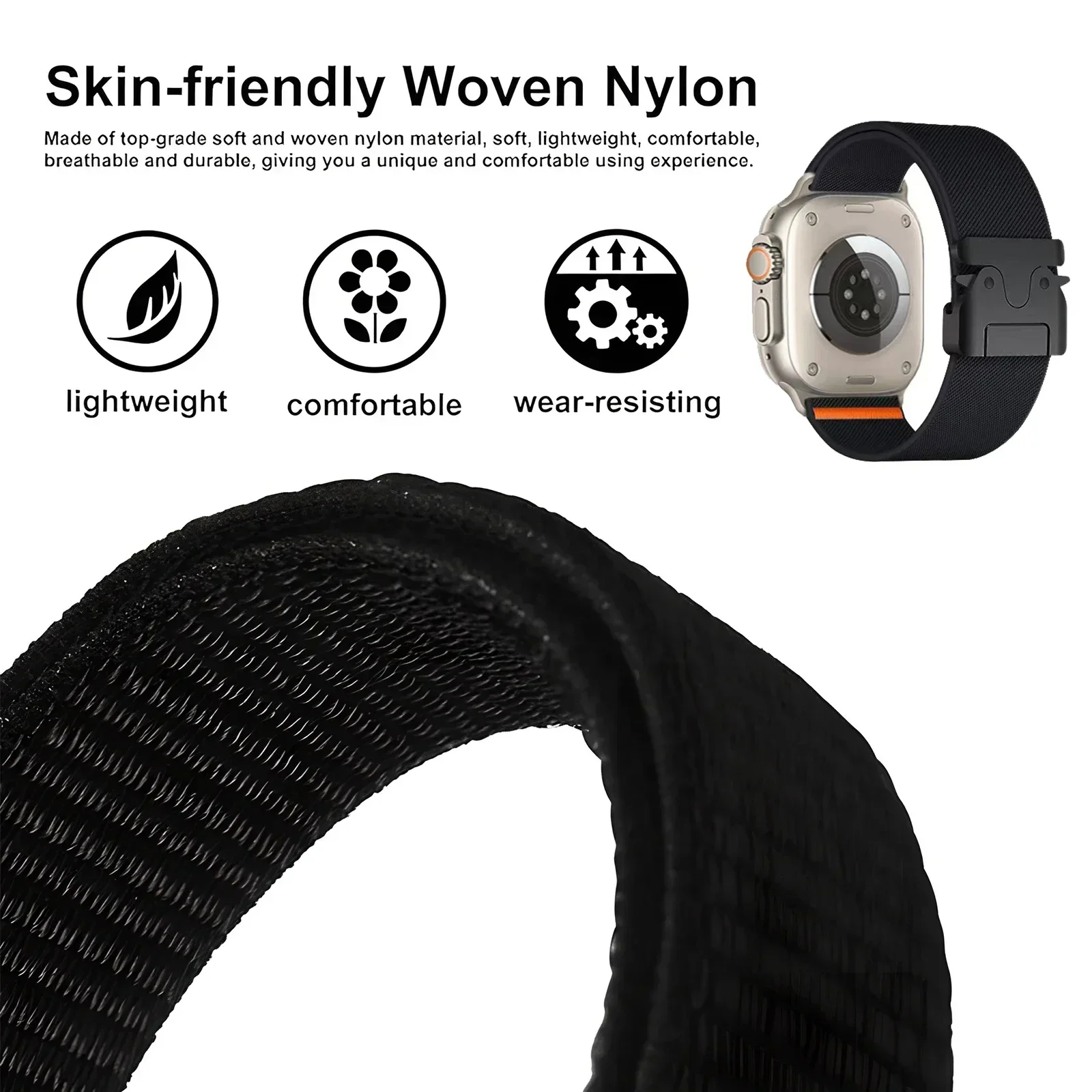 Correa de nailon para Apple Watch Ultra 2 Band 49mm 10 9 8 7 45mm 41mm 44mm 46mm 42mm pulsera elástica trenzada para IWatch Series 6 SE - imagen 2