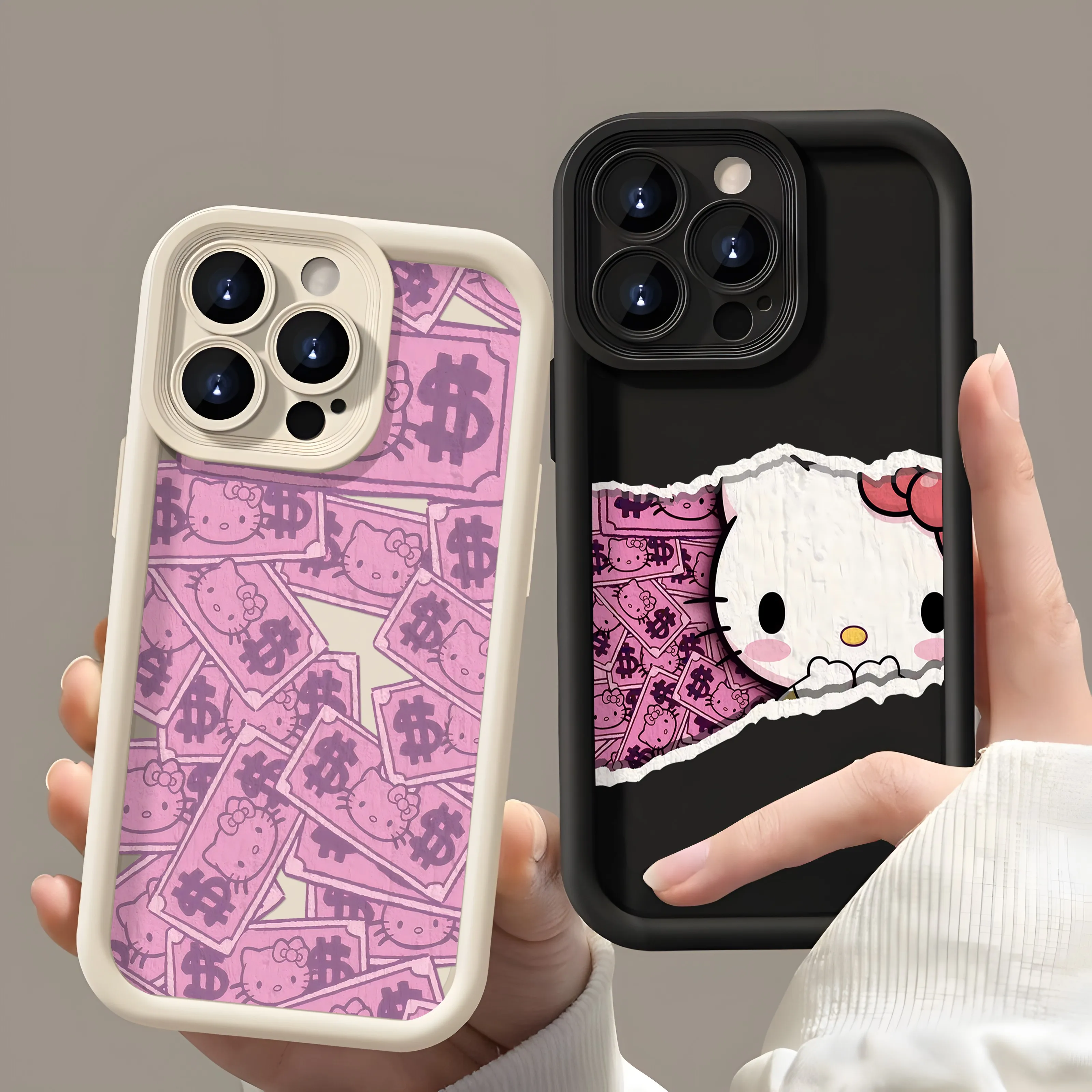 Funda de teléfono Hello Kitty rosa dólar a la moda para IPhone 16 15 14 13 12 11 Pro Max Mini XR XS X 7 8 Plus funda trasera suave de TPU - imagen 2