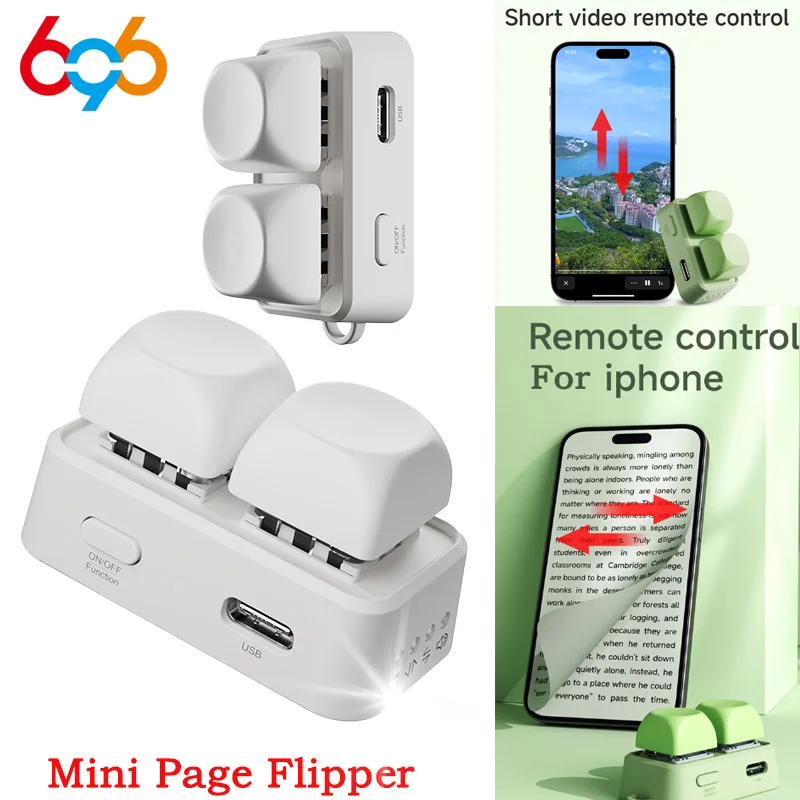 696 portátil Bluetooth Control remoto deslizar vídeos cortos Mini teclado doble botón E-book página Turner para tableta teléfono móvil - imagen 2