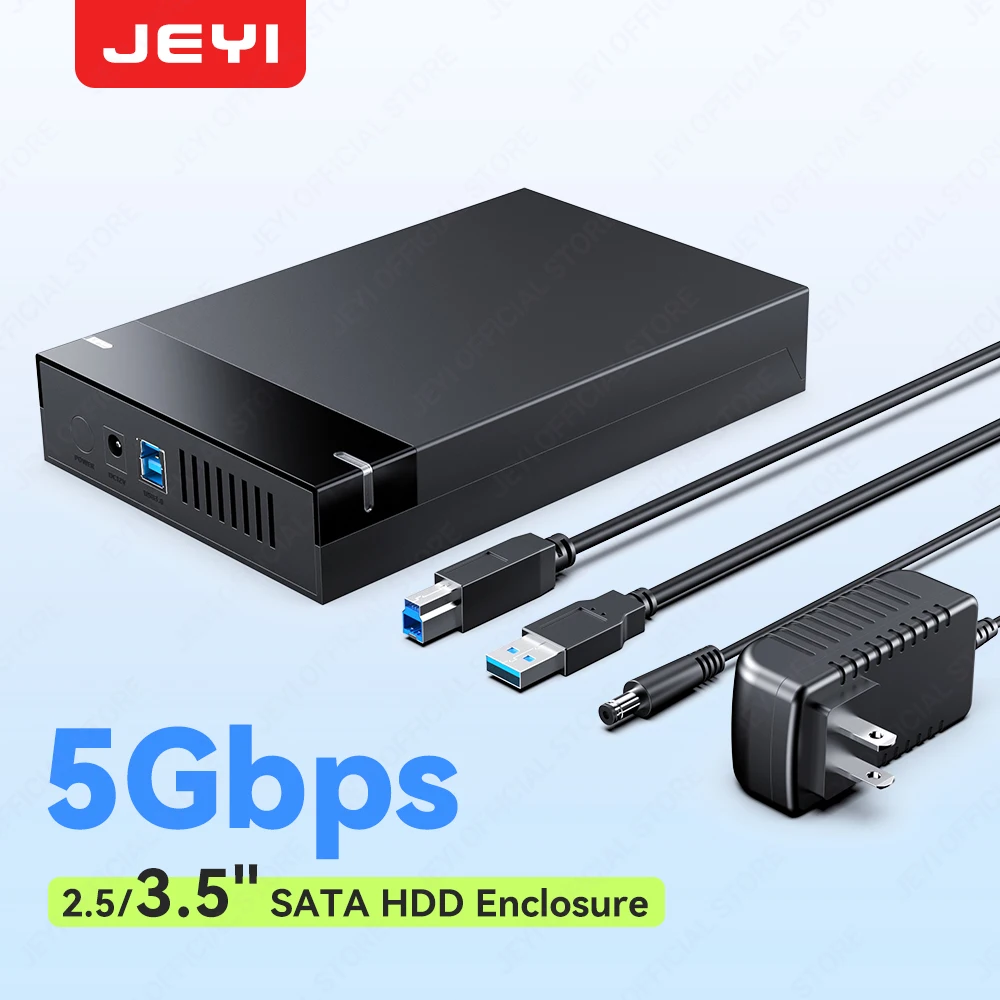 Herramienta JEYI: convertidor de carcasa de HDD SATA de menos de 2,5/3,5 pulgadas con suspensión automática inteligente, tasa de transferencia USB 3,0 de 5 Gbps para SSD SATA