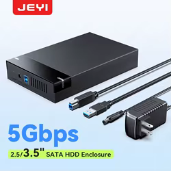 JEYI Adaptador de carcasa HDD SATA de 2,5/3,5 pulgadas sin herramientas con suspensión automática inteligente con velocidad USB 3.0 de 5 Gbps, ideal para SSD SATA.