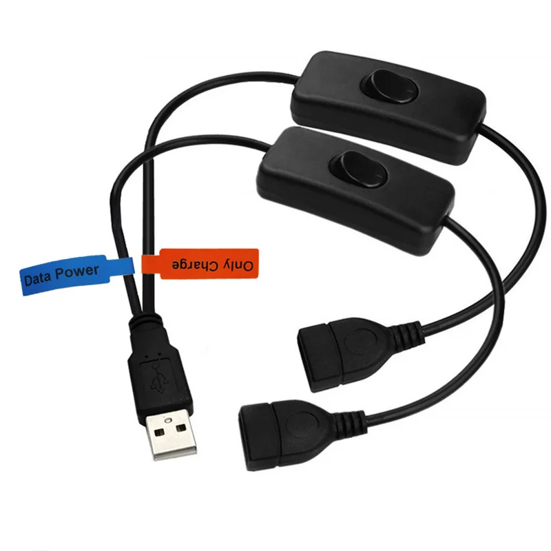 Cable de extensión USB Y con interruptor de encendido/apagado, divisor USB 2,0 macho a hembra, 1 USB de datos Y alimentación hembra Y 1 USB hembra - imagen 3