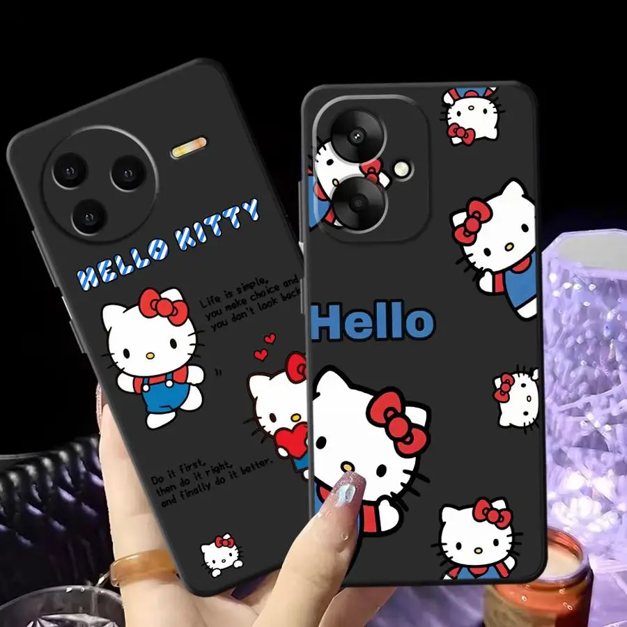 Funda de teléfono suave negra para Xiaomi Redmi A3 13C K40 K80 Pro A1 A2 Plus 12C 10 A5 14C 9 A4 moda Hello Kitty dibujos animados