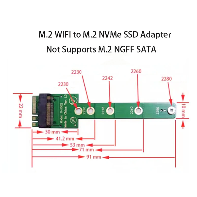 Tarjeta de conversión M.2 M Key a A + E Key NGFF, enchufe de tarjeta Ethenet WiFi M.2 a protocolo NVMe, adaptador de conversión M.2 NGFF 2280 SSD