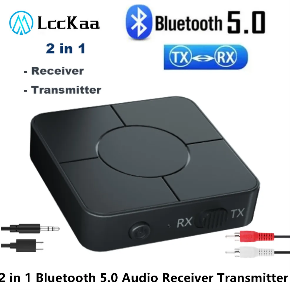 LccKaa 2 en 1 Bluetooth 5,0 Transmisor Receptor 3,5mm AUX Jack RCA Adaptador Inalámbrico Bluetooth Dongle Coche TV PC Auriculares - Vista principal del producto